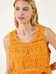 Roman Orange Crochet Knit Vest - Image 4 of 5