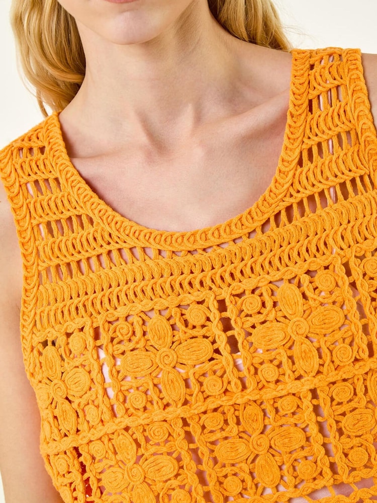 Roman Orange Crochet Knit Vest - Image 5 of 5 Roman Orange Crochet Knit Vest - Image 5 of 5