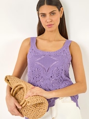 Roman Cotton Crochet Knit Vest Top - 画像 1 / 5