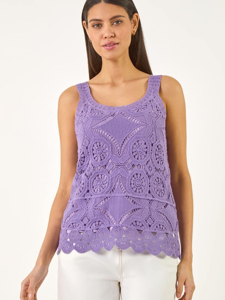 Roman Cotton Crochet Knit Vest Top - 画像 2 / 5