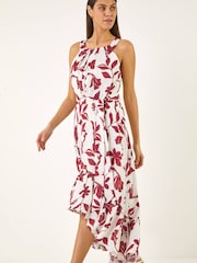 Roman Red Floral Jacquard Halter Dress - Image 2 of 5
