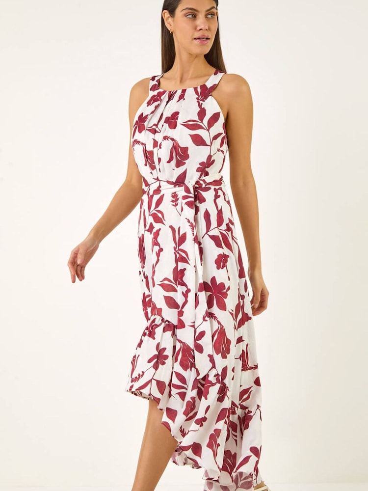 Roman Red Floral Jacquard Halter Dress - Image 2 of 5