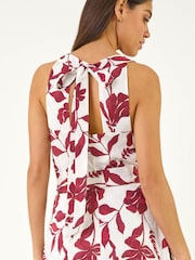 Roman Red Floral Jacquard Halter Dress - Image 4 of 5