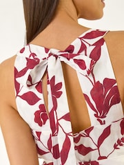 Roman Red Floral Jacquard Halter Dress - Image 5 of 5