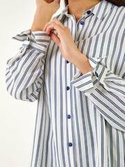 Roman Blue Stripe Print Button Shirt - Image 5 of 5