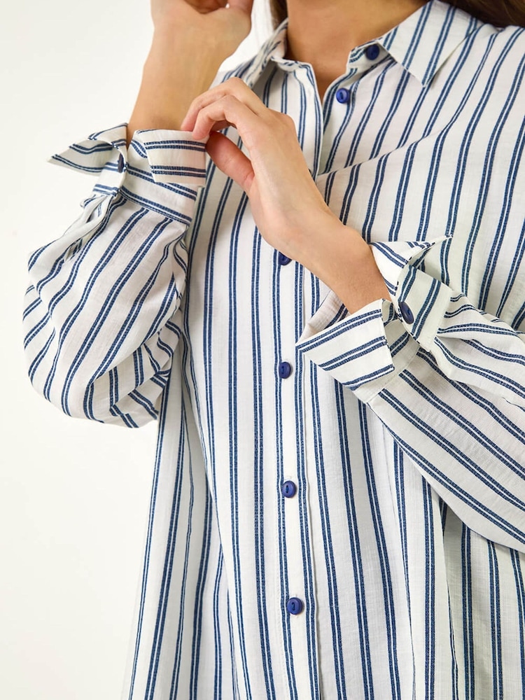 Roman Blue Stripe Print Button Shirt - Image 5 of 5