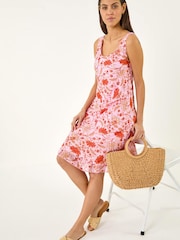 Roman Pink Floral Print Double Layer Dress - Image 1 of 5