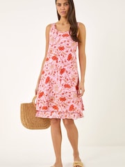 Roman Pink Floral Print Double Layer Dress - Image 2 of 5