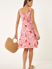 Roman Pink Floral Print Double Layer Dress - Image 3 of 5