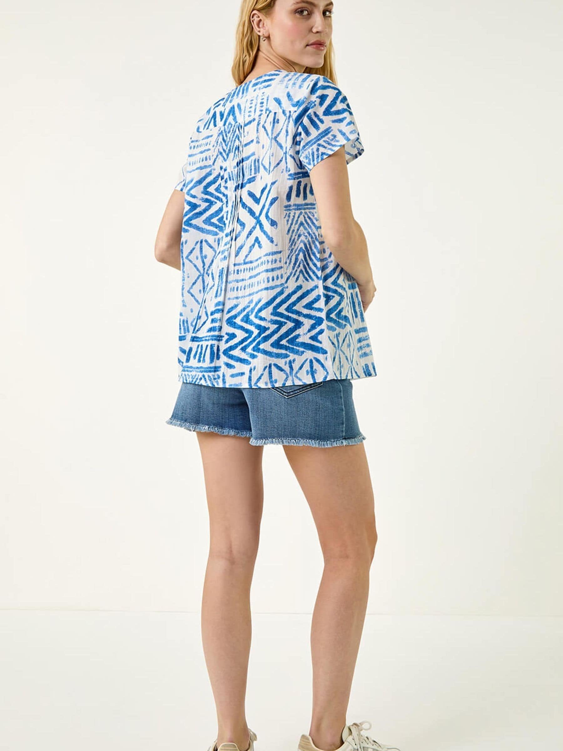 Buy Roman Blue Abstract Print V-Neck Tunic Top from Next USA