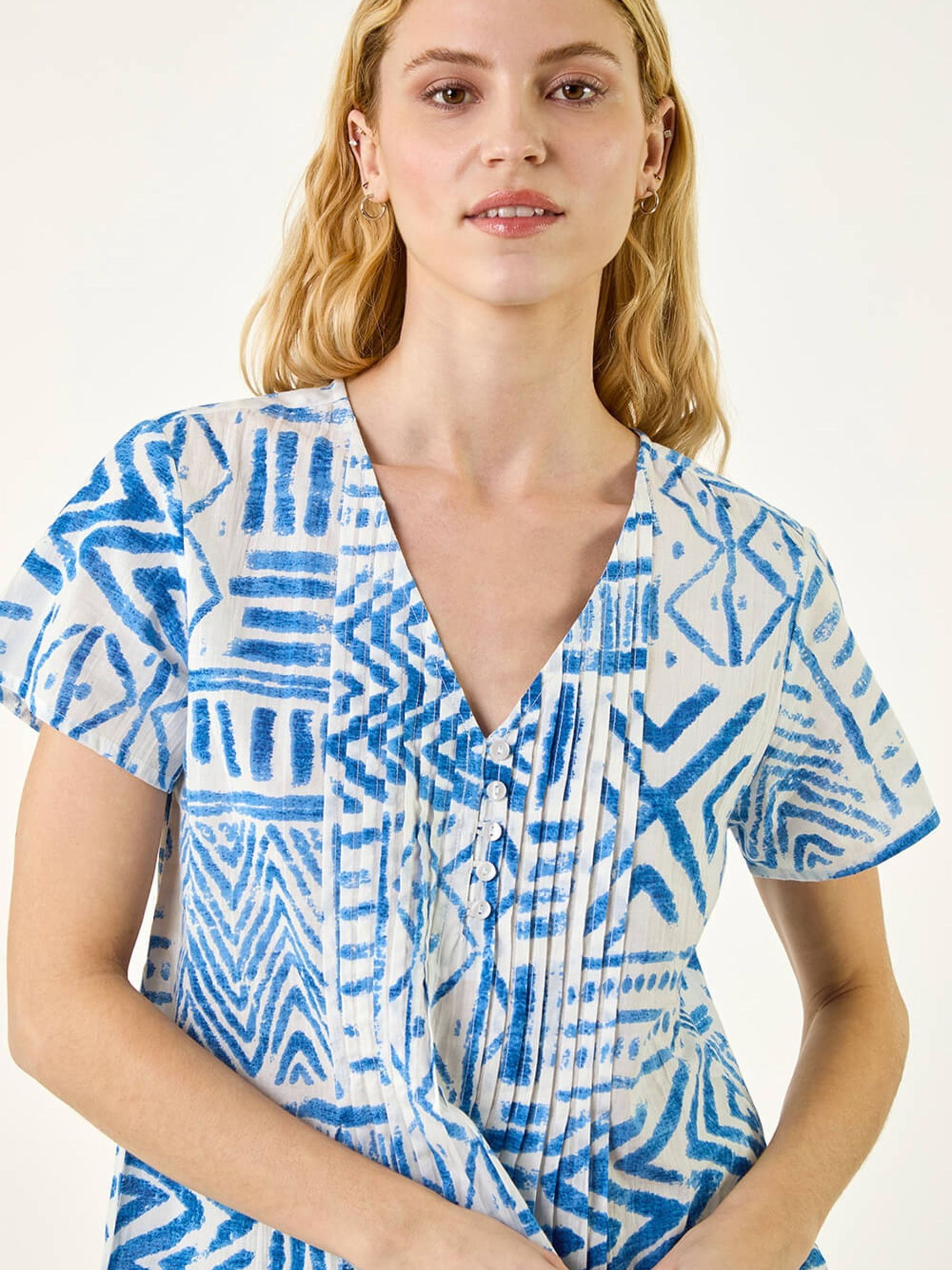 Buy Roman Blue Abstract Print V-Neck Tunic Top from Next USA