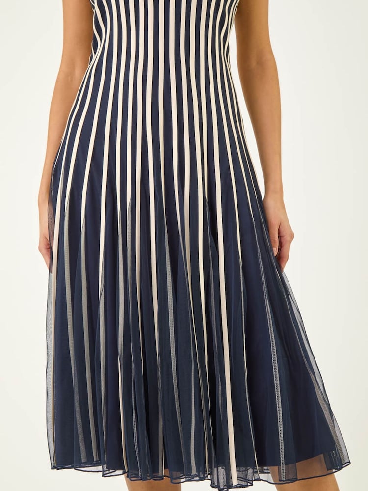 Roman Blue Ribbon Mesh Midi Dress - Image 6 of 6 Roman Blue Ribbon Mesh Midi Dress - Image 6 of 6