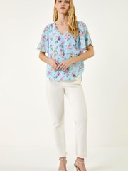 Roman Pink Floral Angel Sleeve Top - Image 2 of 5