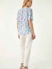 Roman Pink Floral Angel Sleeve Top - Image 3 of 5