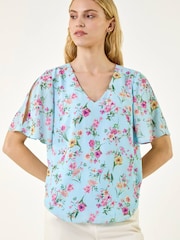 Roman Pink Floral Angel Sleeve Top - Image 4 of 5