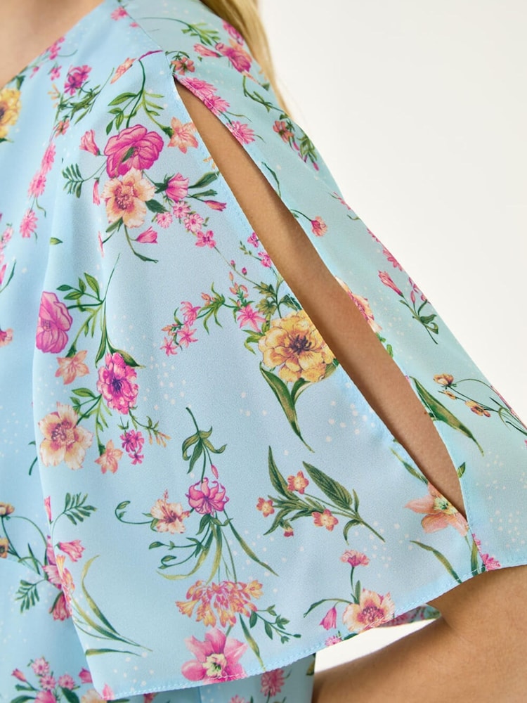 Roman Pink Floral Angel Sleeve Top - Image 6 of 6