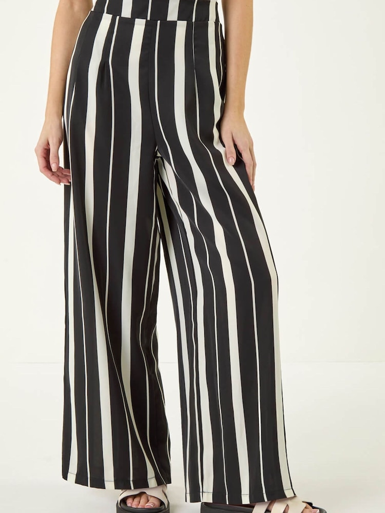 Roman Black Stripe Print Wide Leg Trousers - Image 1 of 5