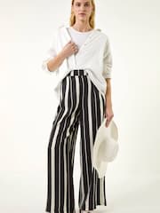 Roman Black Stripe Print Wide Leg Trousers - Image 4 of 5