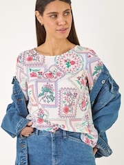 Roman Pink Floral Patchwork Top - Image 1 of 5