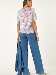 Roman Pink Floral Patchwork Top - Image 3 of 5