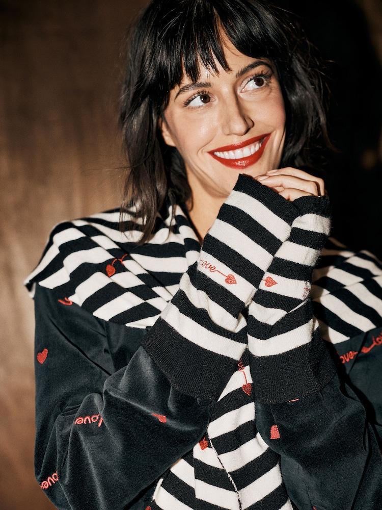 Rockett St George Monochrome Striped Embroidered Handwarmer - Image 1 of 4