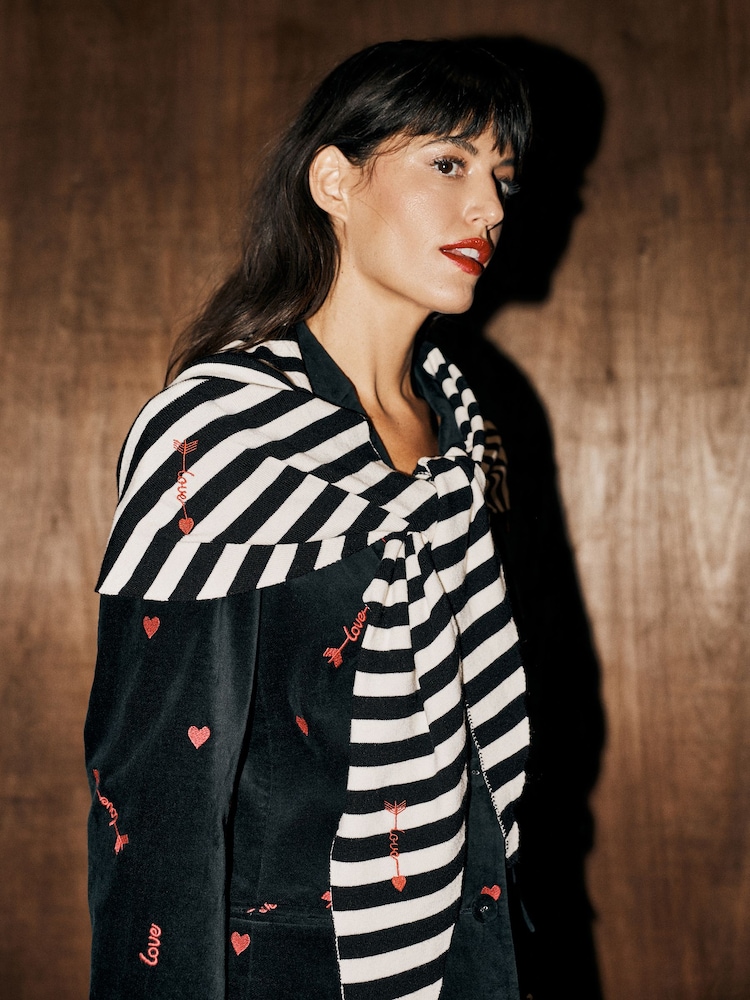 Rockett St George Monochrome Striped Embroidered Handwarmer - Image 2 of 4