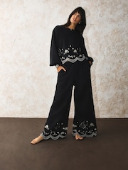 Rockett St George Black Swallow Embroidered Wide Leg Joggers - Image 2 of 6