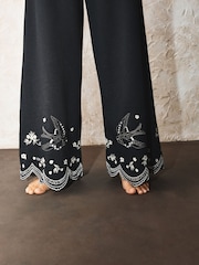 Rockett St George Black Swallow Embroidered Wide Leg Joggers - Image 6 of 6