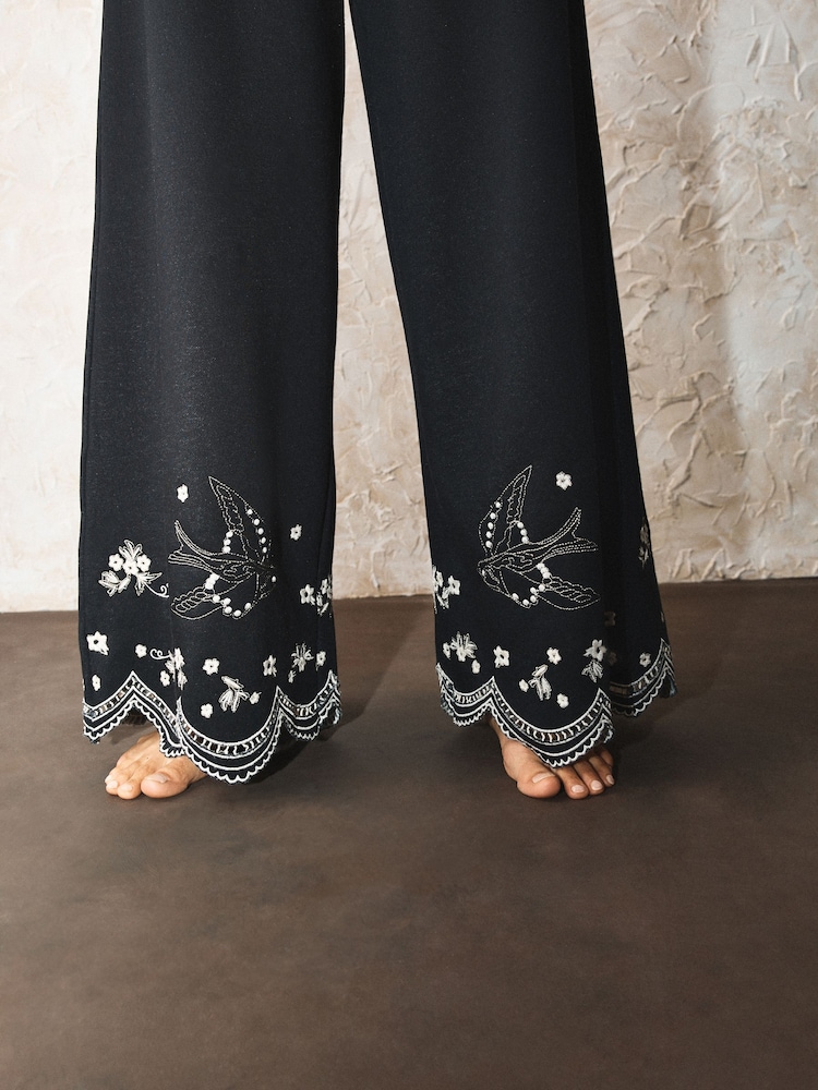 Rockett St George Black Swallow Embroidered Wide Leg Joggers - Image 6 of 6