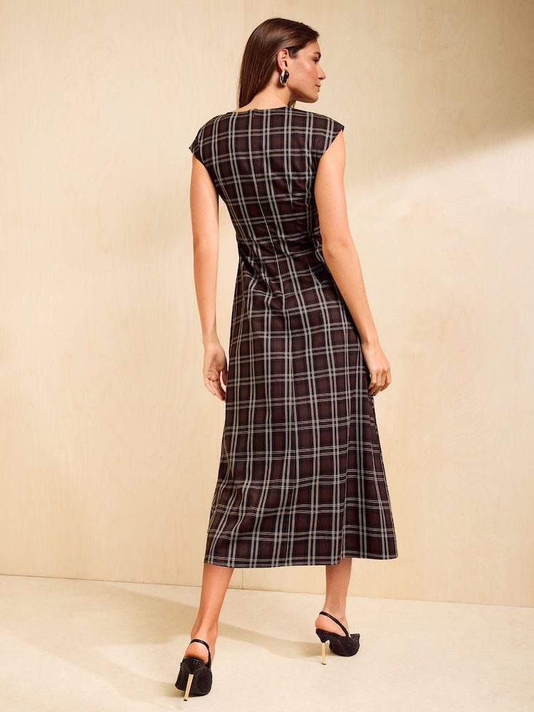 Friends Like These Chocolate Brown Drape Tailored Midi Dress - Image 5 of 5