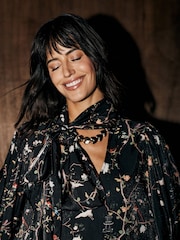 Rockett St George Black Chinoiserie Floral Print Pussybow Mini Dress - Image 6 of 9