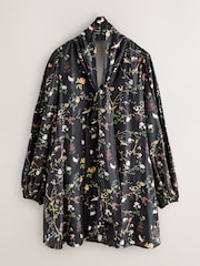 Rockett St George Black Chinoiserie Floral Print Pussybow Mini Dress - Image 7 of 9