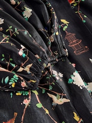 Rockett St George Black Chinoiserie Floral Print Pussybow Mini Dress - Image 8 of 9
