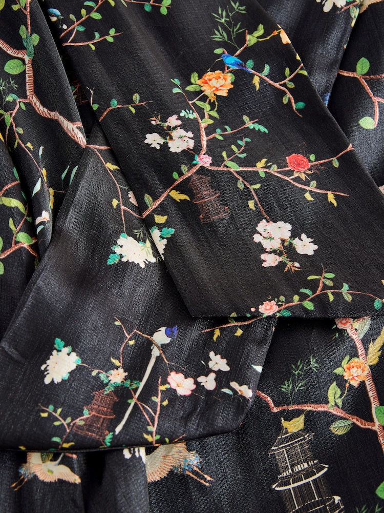 Rockett St George Black Chinoiserie Floral Print Pussybow Mini Dress - Image 9 of 9