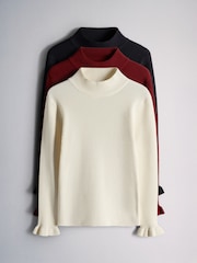 The Set 3 Pack Knitted Long Sleeve Roll Neck Rib Jumpers Red/Navy/Green - Image 1 of 6
