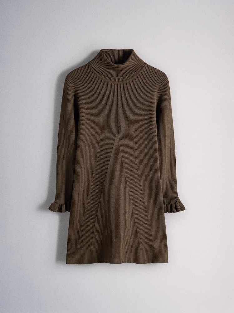 The Set 2 Pack Knitted Long Sleeve Roll Neck Rib Dresses Pink/Brown - Image 2 of 5 The Set 2 Pack Knitted Long Sleeve Roll Neck Rib Dresses Pink/Brown - Image 2 of 5