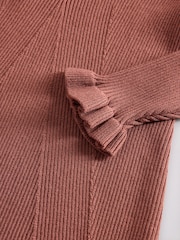 The Set 2 Pack Knitted Long Sleeve Roll Neck Rib Dresses Pink/Brown - Image 4 of 5