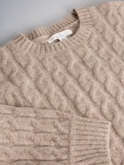 The Set Knitted Cable Crew Neck Jumper and Wide Leg Joggers Co-Ord Set Light Brown Marl - Image 9 of 10