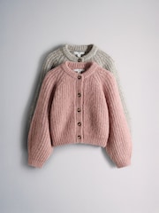 The Set 2 Pack Balloon Sleeve Knitted Cardigans Pink/Light Brown - Image 9 of 13