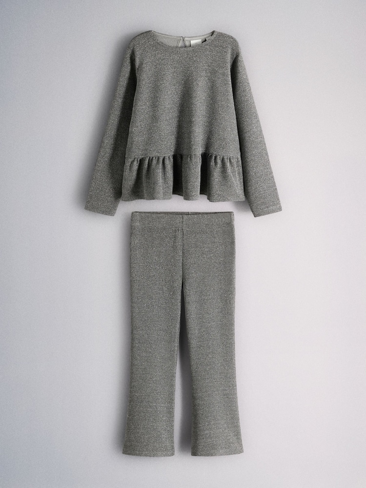 The Set Sparkle Rib Jersey Long Sleeve Top and Flared Leggings Set Silver Grey - Image 1 of 5 The Set Sparkle Rib Jersey Long Sleeve Top and Flared Leggings Set Silver Grey - Image 1 of 5