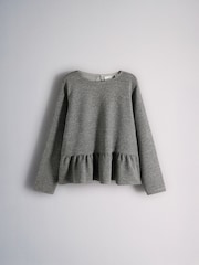 The Set Sparkle Rib Jersey Long Sleeve Top and Flared Leggings Set Silver Grey - Image 2 of 5