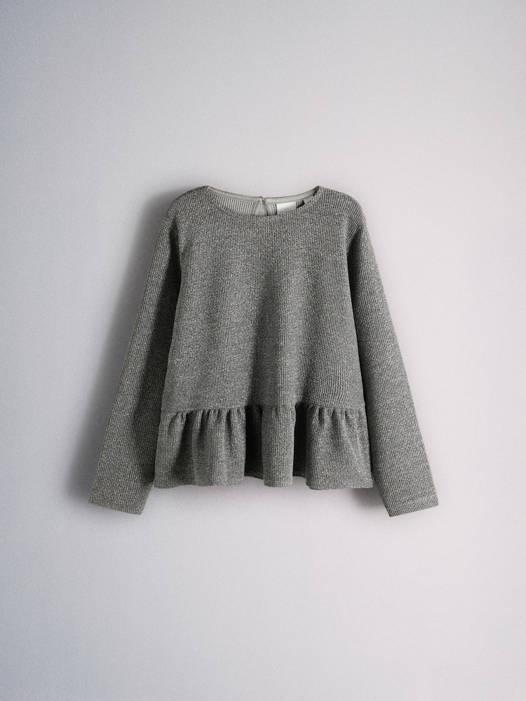 The Set Sparkle Rib Jersey Long Sleeve Top and Flared Leggings Set Silver Grey - Image 2 of 5 The Set Sparkle Rib Jersey Long Sleeve Top and Flared Leggings Set Silver Grey - Image 2 of 5