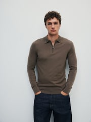 The Set Single Merino Knit Zip Neck Jumper Brown - Image 1 of 9