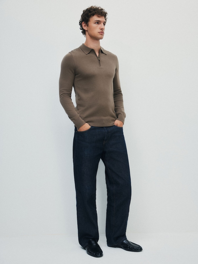 The Set Single Merino Knit Zip Neck Jumper Brown - Image 2 of 9