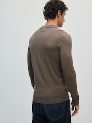 The Set Single Merino Knit Zip Neck Jumper Brown - Image 4 of 9