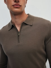 The Set Single Merino Knit Zip Neck Jumper Brown - Image 6 of 9