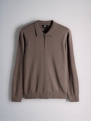 The Set Single Merino Knit Zip Neck Jumper Brown - Image 7 of 9