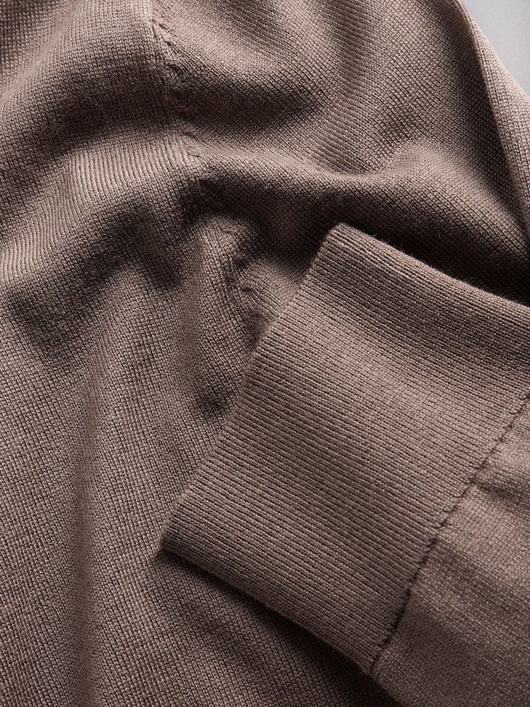 The Set Single Merino Knit Zip Neck Jumper Brown - Image 9 of 9