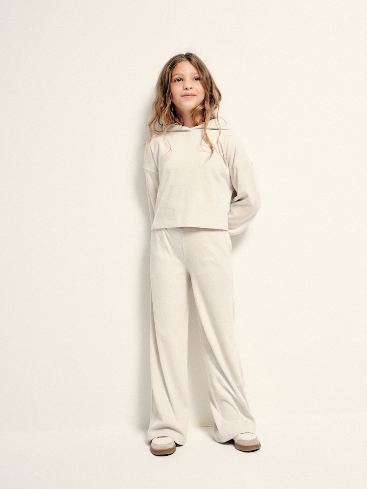The Set Soft Touch Rib Cropped Hoodie and Wide Leg Co-Ord Joggers Oatmeal Marl - Image 1 of 7