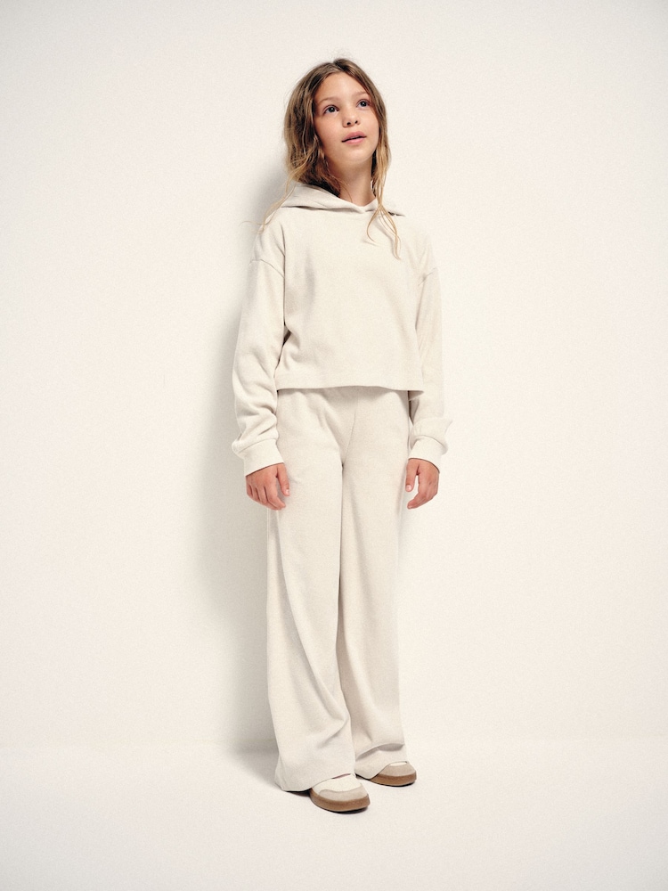The Set Soft Touch Rib Cropped Hoodie and Wide Leg Co-Ord Joggers Oatmeal Marl - Image 2 of 7
